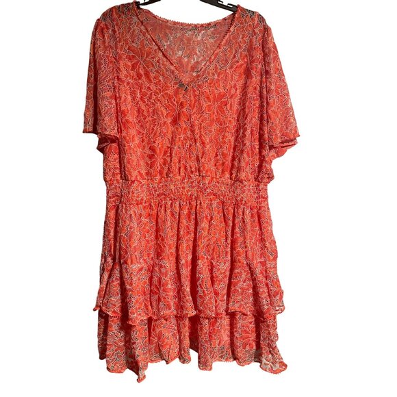 Taylor Tiered Ruffle A-Line Dress in Coral Fully Lined Womens Plus Size 24W - Picture 1 of 9